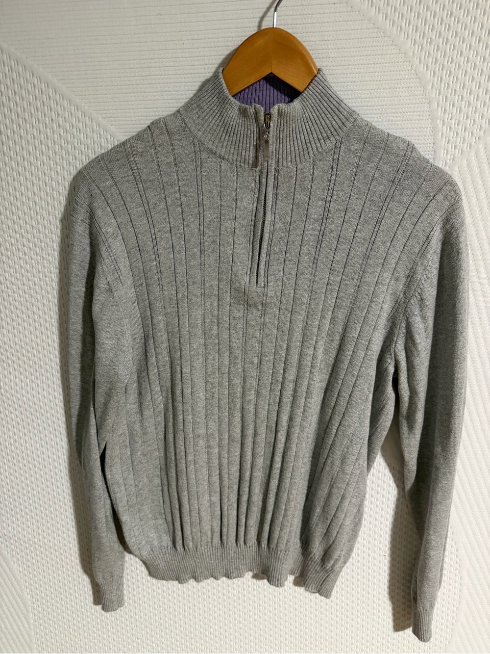 Alan Flusser Gray Ribbed Half-Zip Sweater